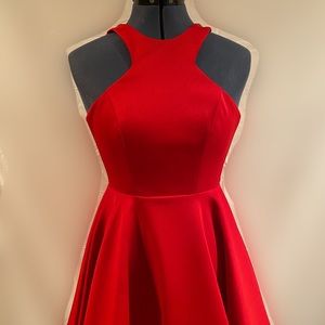 Bright Red Fun Flirty Cocktail Dress with Flowy Skirt Prom Pageant Homecoming